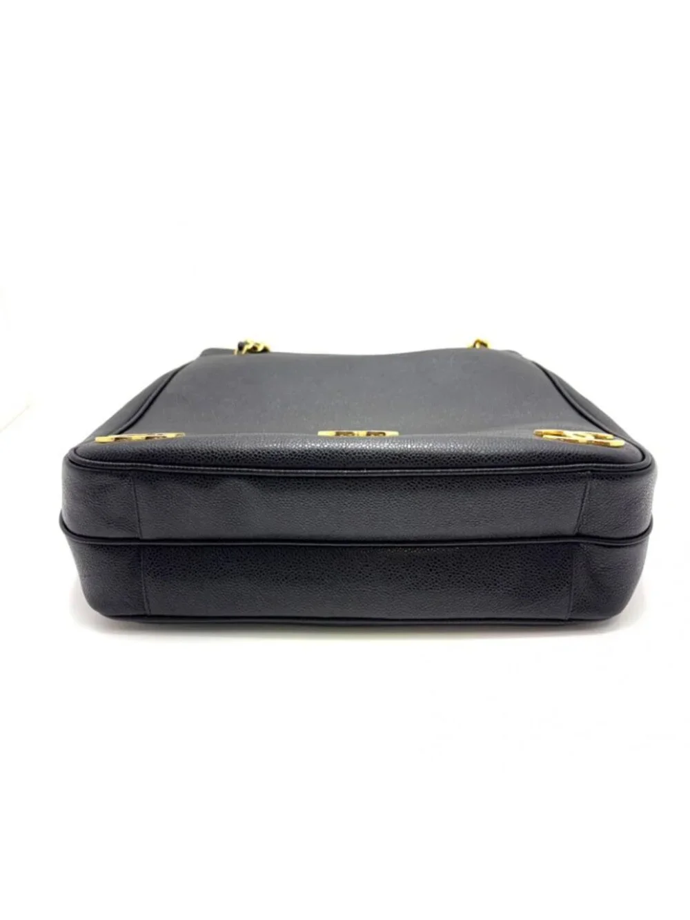 Chanel Triple Coco Chain Shoulder Tote Bag Black Caviar